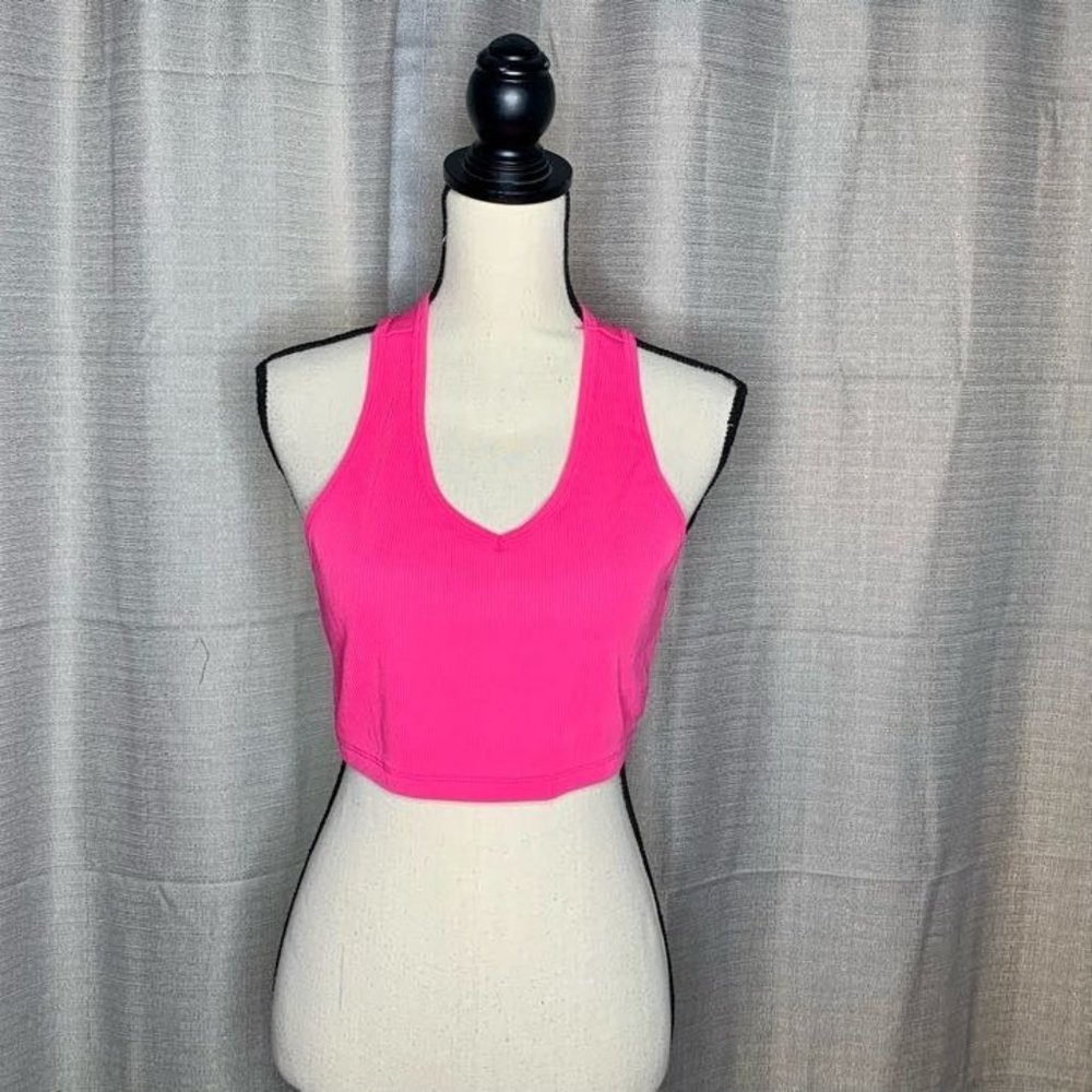 Zella Hot Pink V-Neck Ribbed Sports Bra L